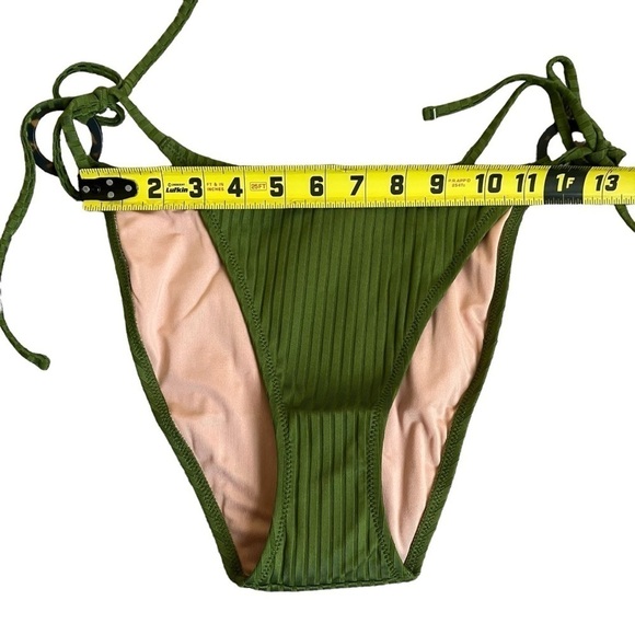 NWT J. Crew Wide Rib Curved Waist Cheeky String Bikini Bottom Rings Green Sz L - Picture 11 of 15